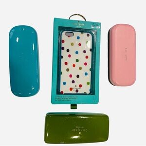 Kate Spade Teal Polka Dot Phone Case and 3 glasses cases